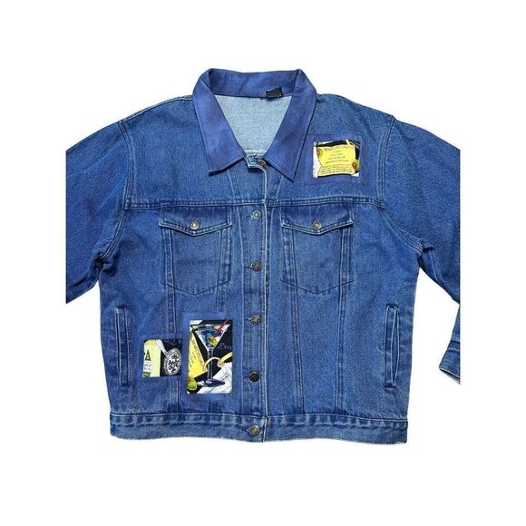 Retro PTNY Denim Jacket XL Women’s Patches Martini Cocktail Festive Novelty - Picture 3 of 8